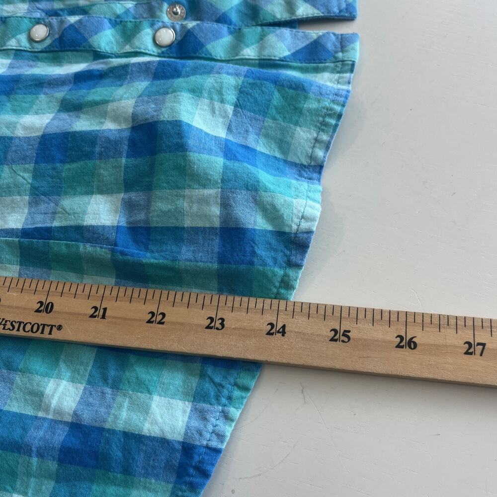 VTG Panhandle Women Snap Front Shirt Turquoise Aztec Beads Roll Tab Large - Picture 11 of 15